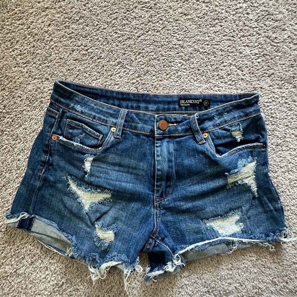 Blank NYC Women's Ripped Blue Jean Shorts